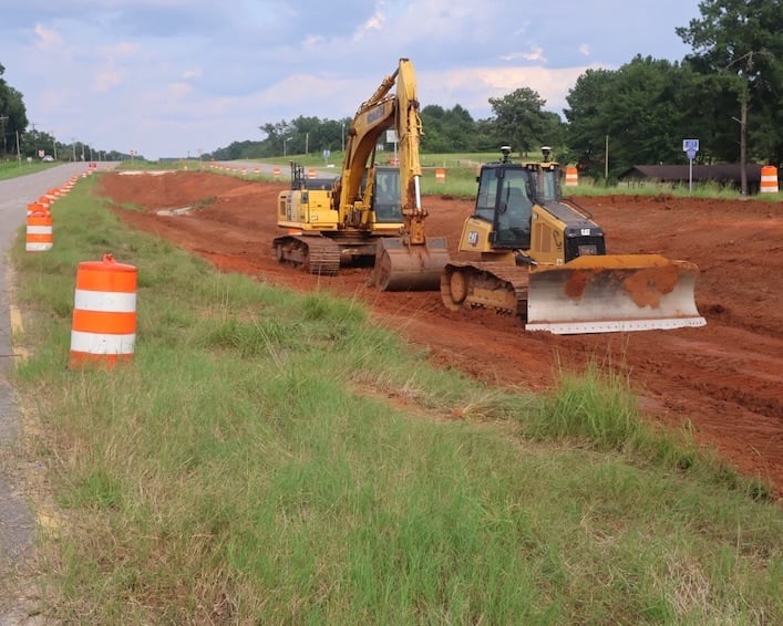Work underway to try to mitigate some of the flooding caused by a highway widening project several years ago in Shiloh, Alabama. (Timothy Williams)