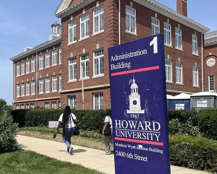 Students walk on Howard University's campus in Washington in 2024. (Andrew Caballero-Reynolds/AFP via Getty Images)